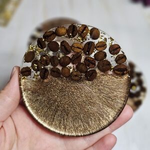 Hand Crafted Brown Gold Flake  Coaster with Real Coffee Beans